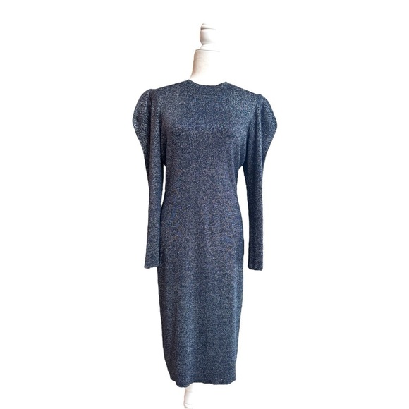 Sachin & Babi Amelie Metallic Knit Blue Knit Puff Long Sleeve Womens Size L - Picture 3 of 16